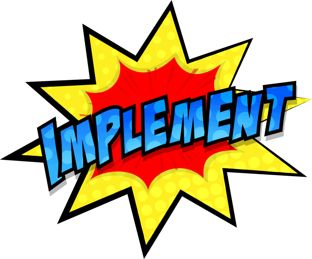 Cartoon-like picture of Implement Heading